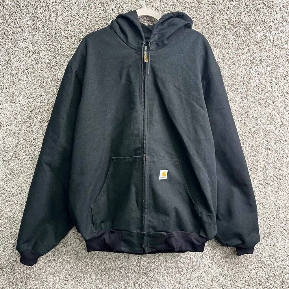 Carhartt Jacket Men’s XLT Black Duck Thermal-Lined Zip Up Hooded Active Coat